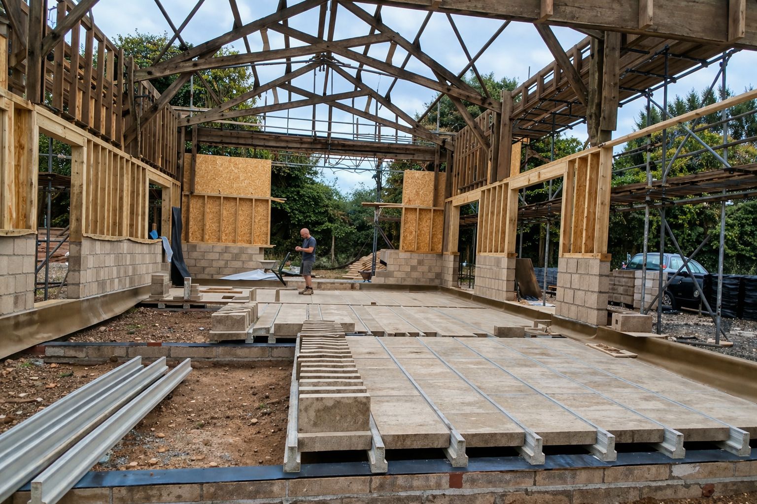 Beam and block flooring installation, Suffolk