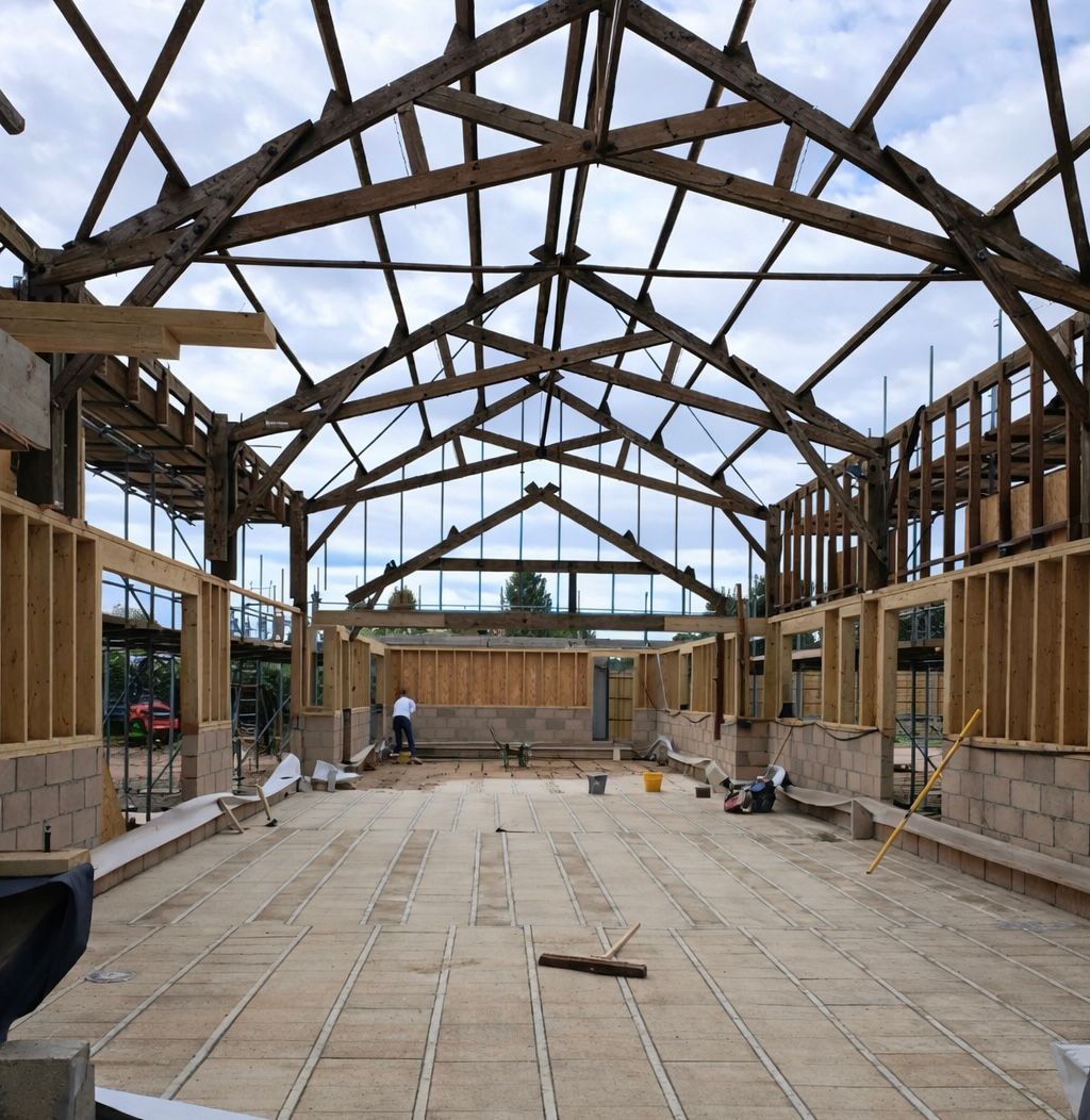 Timber roof truss structure, new build Essex