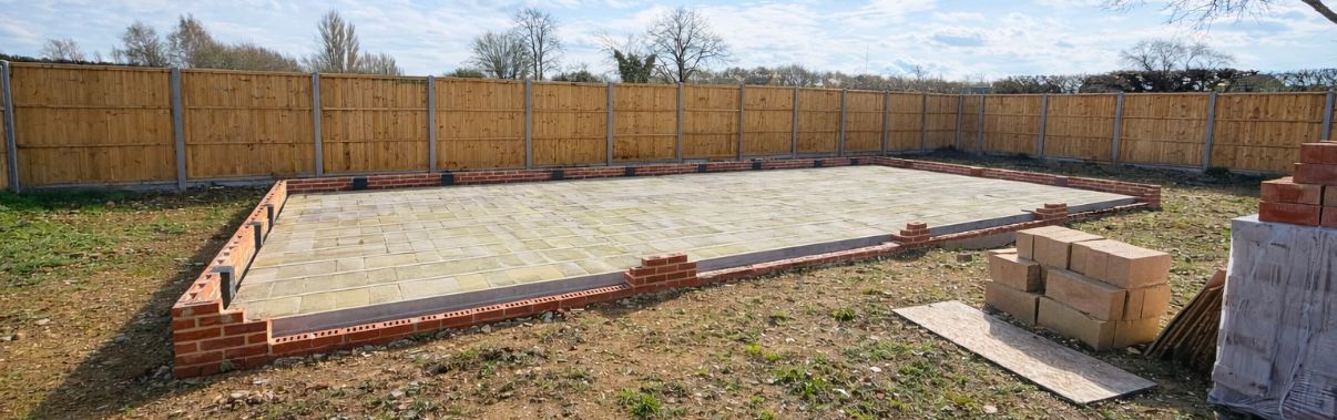 Completed brick foundation with block paving, Essex